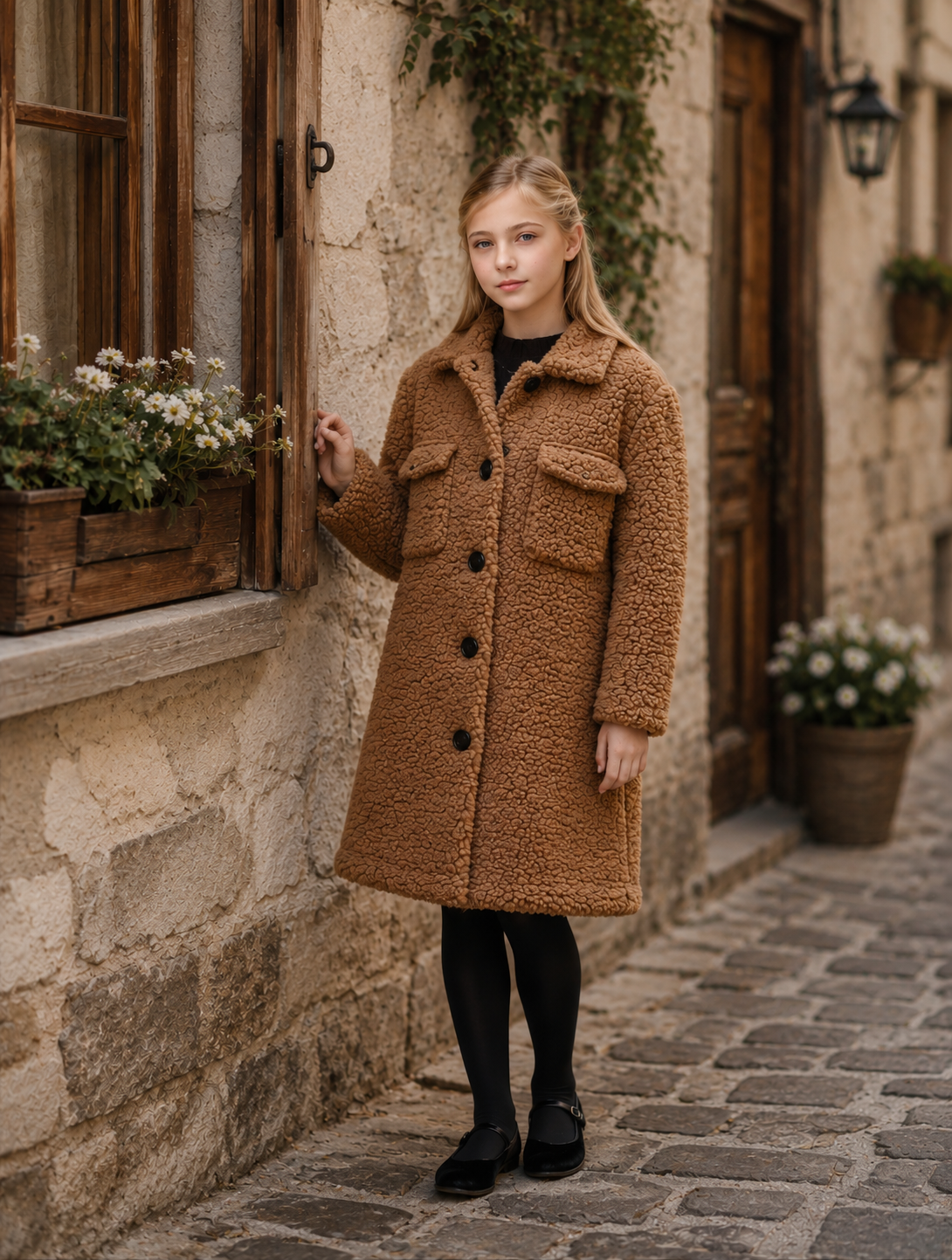 Girls Sherpa Mid Length Jacket