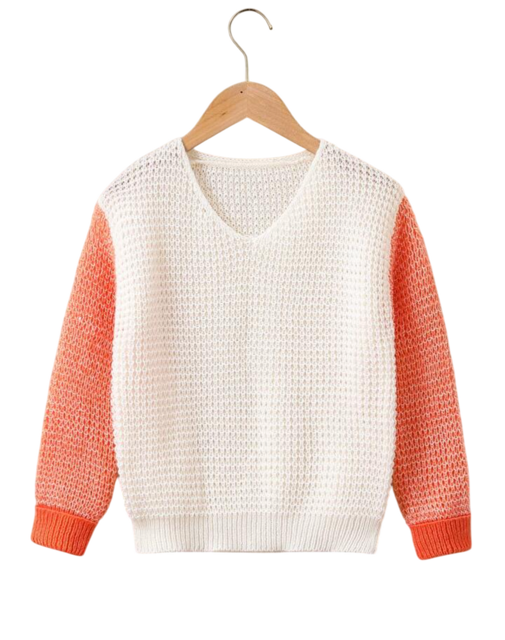 Girls White And Orange Mesh Sweater