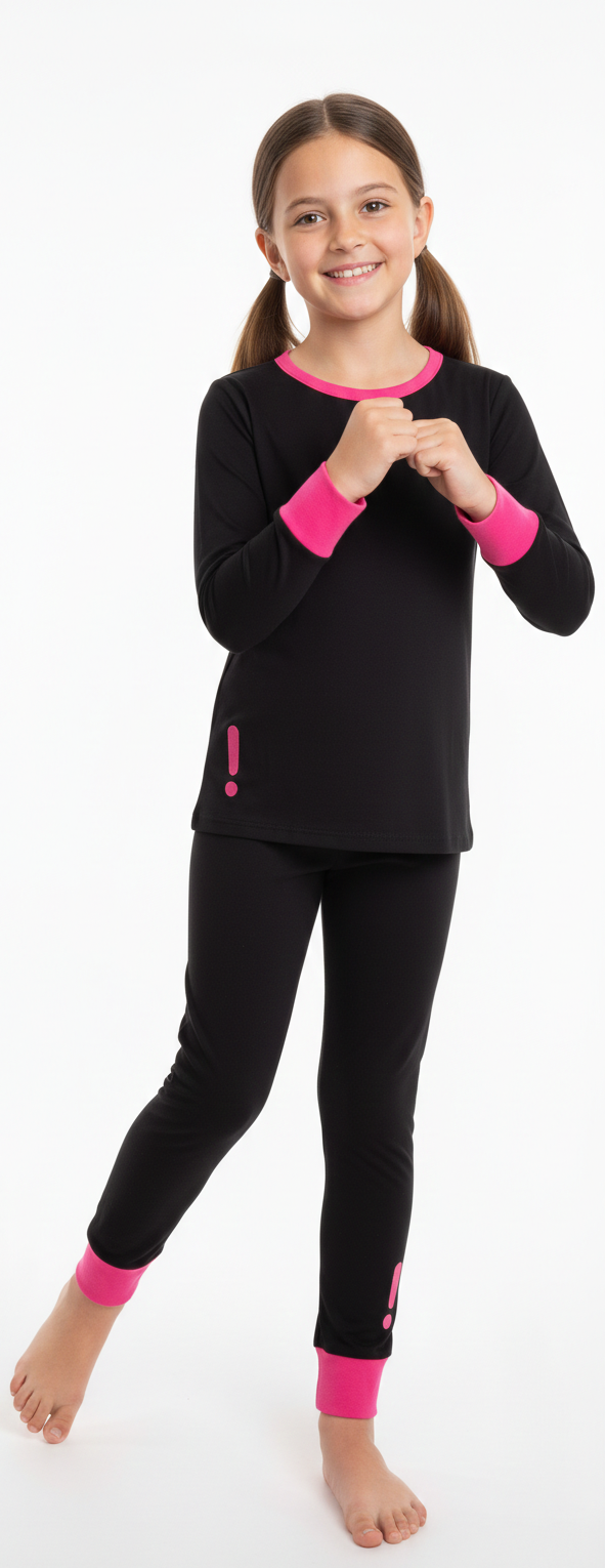 Kids 100% cotton pajamas Black with Electric Pink