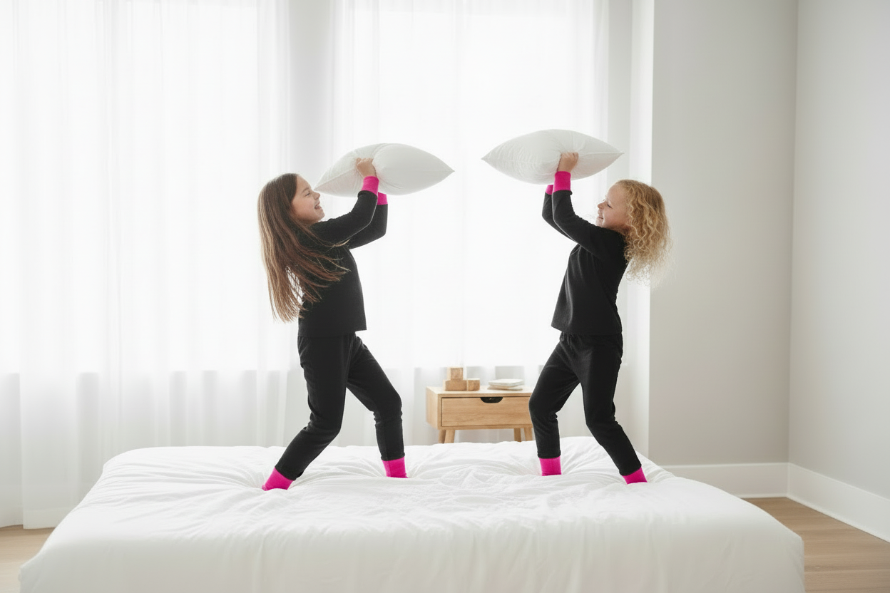 Kids 100% cotton pajamas Black with Electric Pink