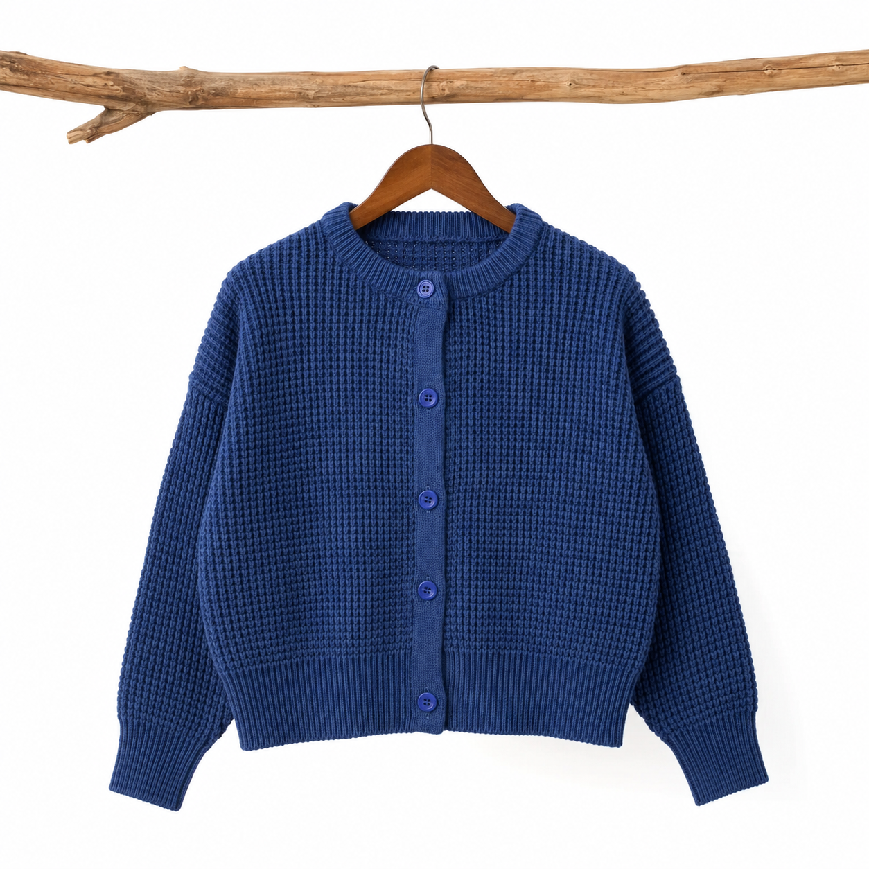 Boys chunky knit blue long sleeve cardigan