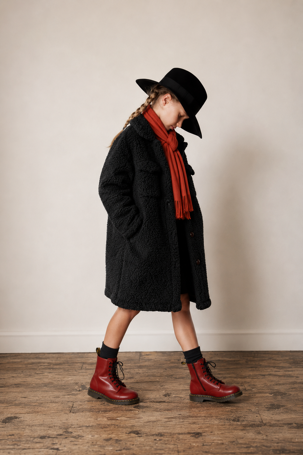 Girls Sherpa Mid Length Jacket