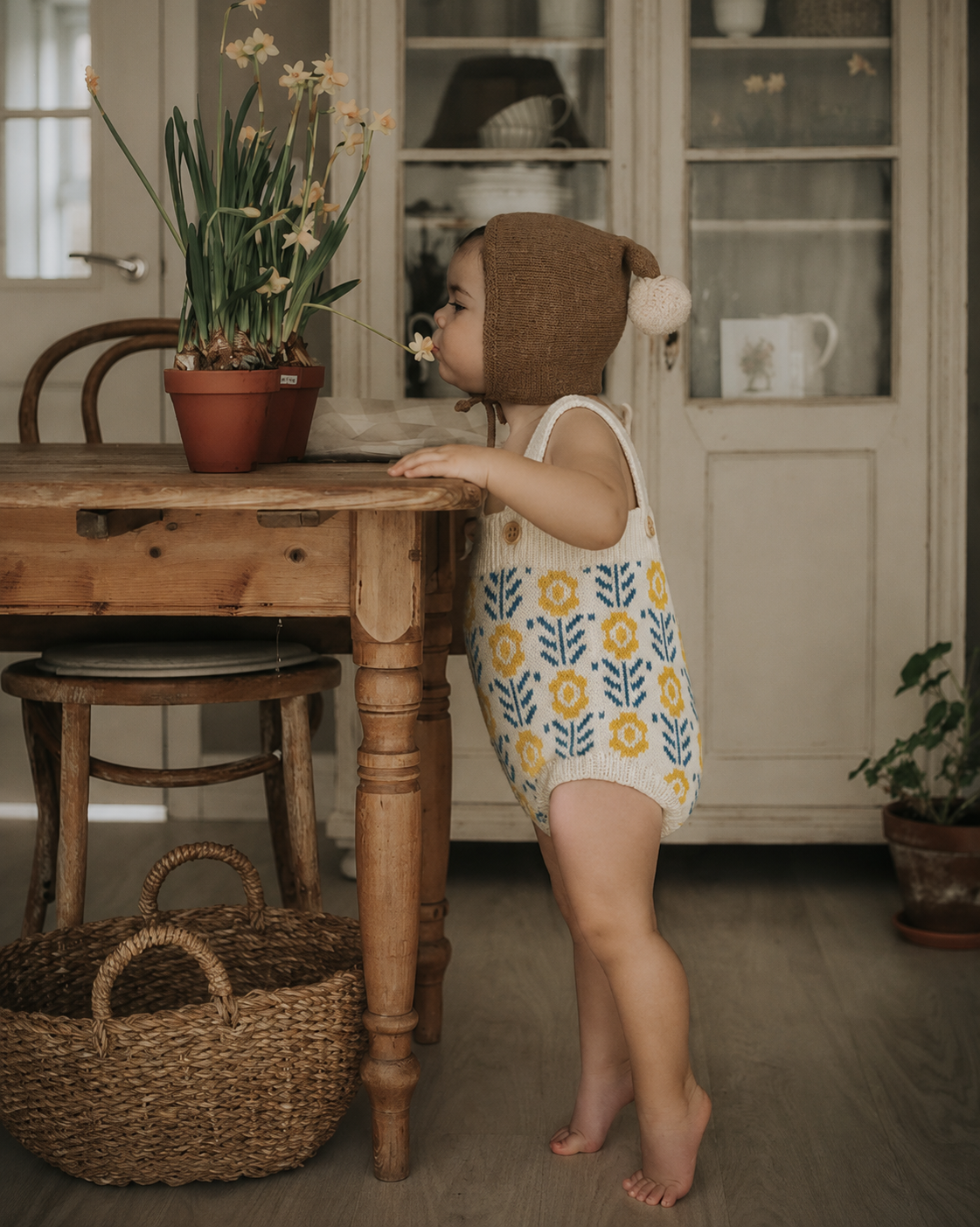 Baby ivory and yellow sweater romper