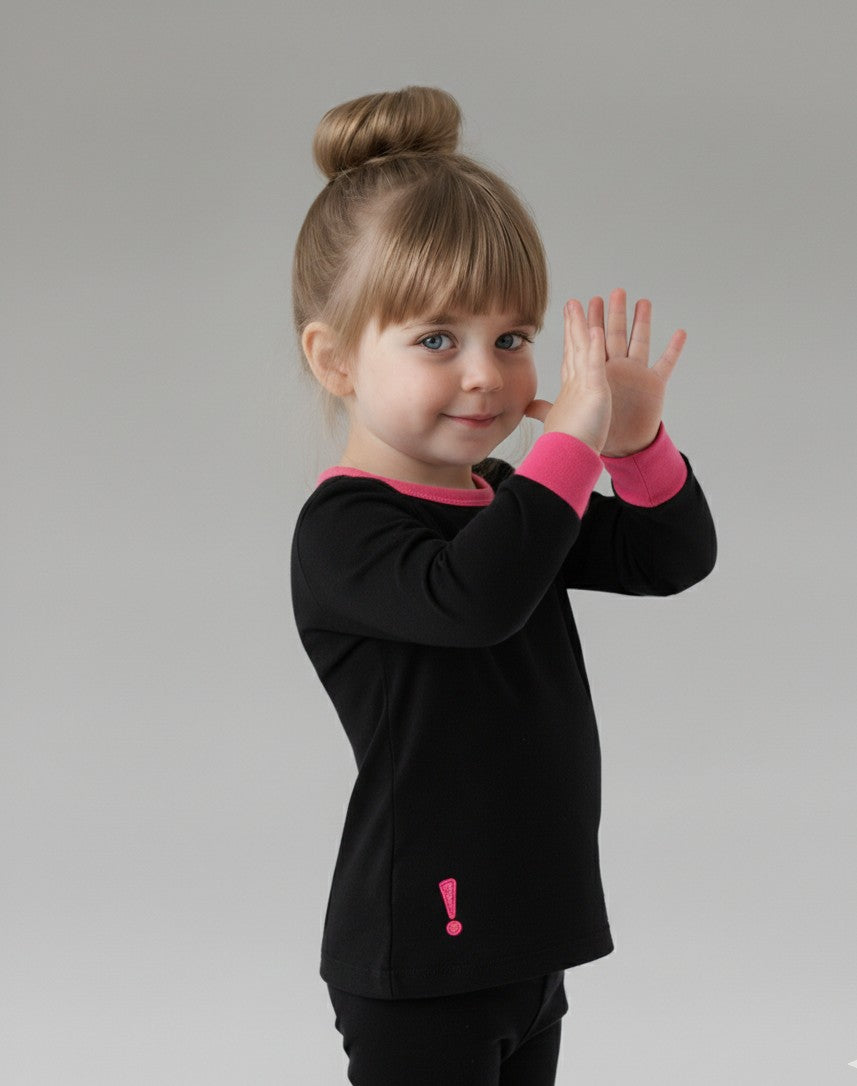 Kids 100% cotton pajamas Black with Electric Pink