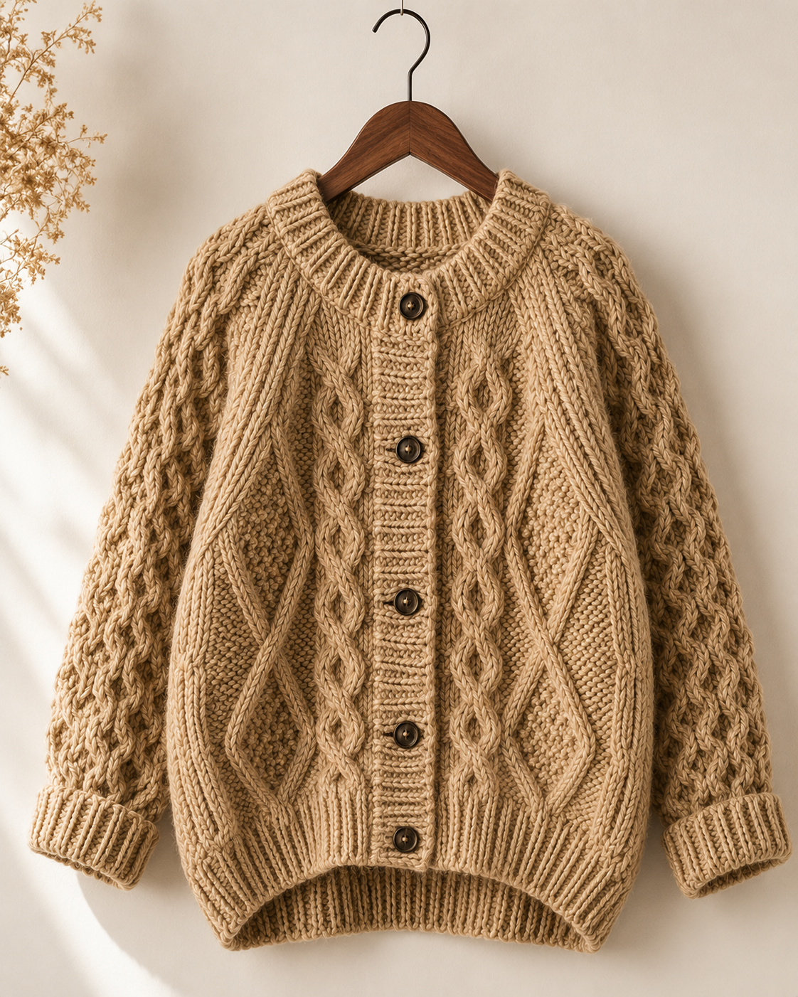 Boys brown cable knit button down sweater