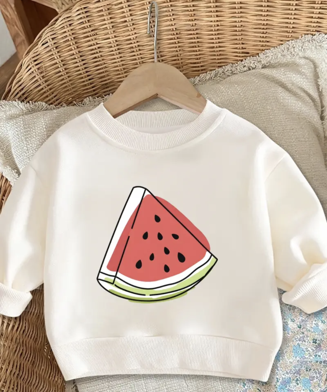 White long sleeve sweater with watermelon print