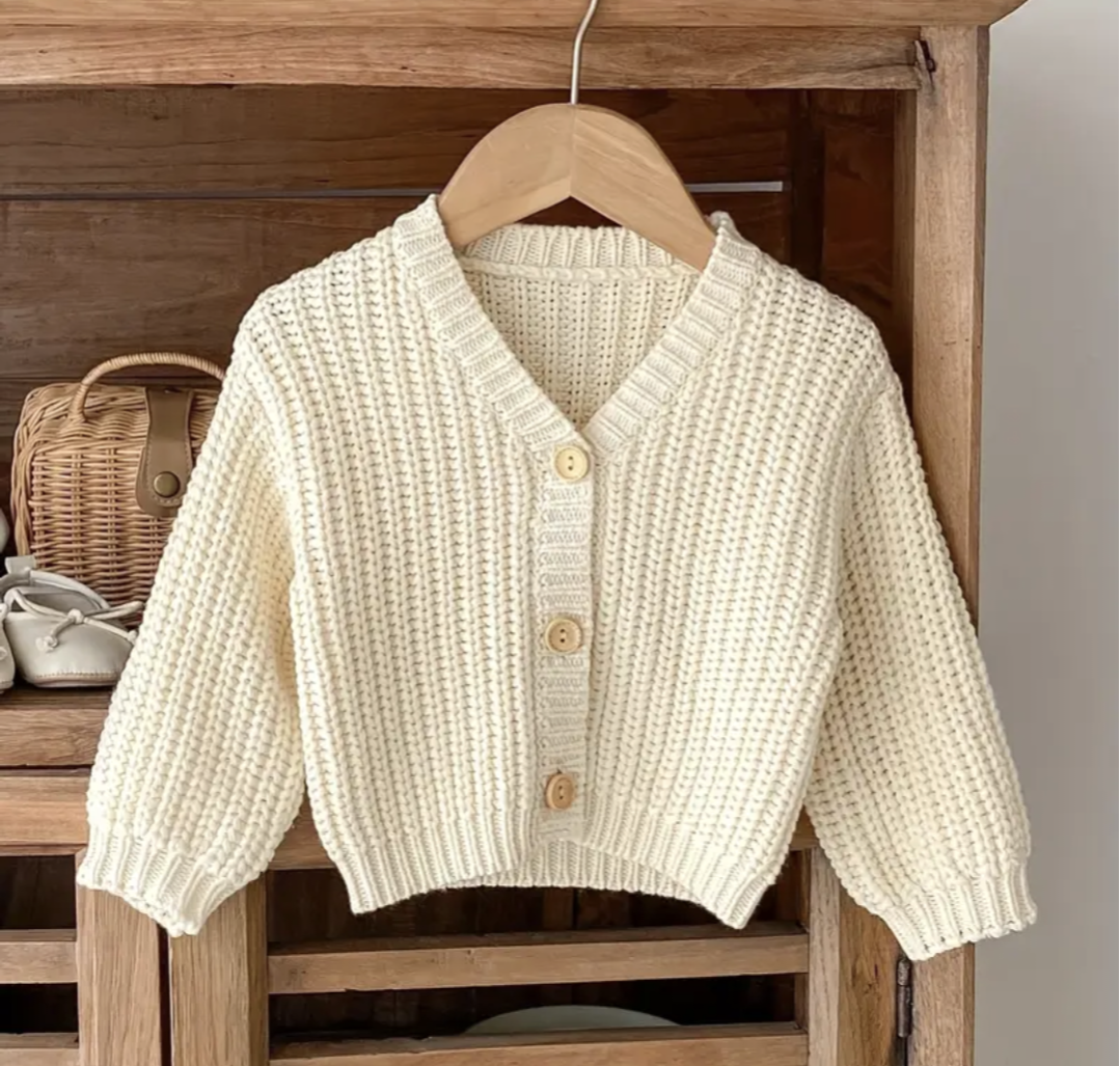 Girls ivory cable knit cardigan