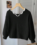 Girls Scalloped Neck Sweater With Bow Tie In The Back