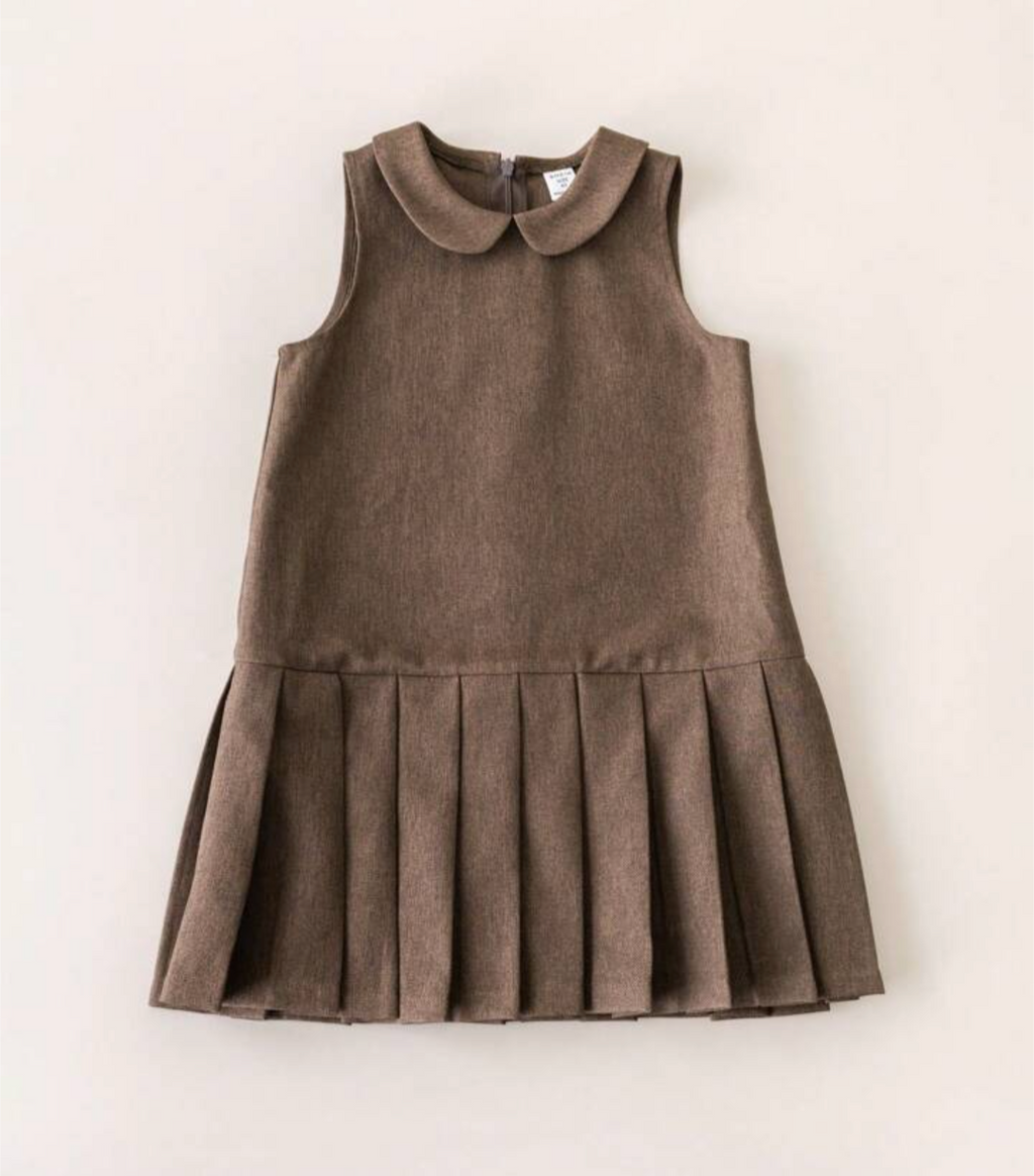 Brown pleated girls dress