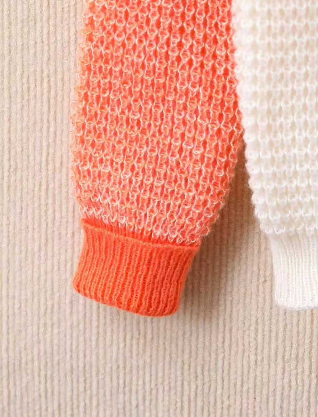 Girls White And Orange Mesh Sweater
