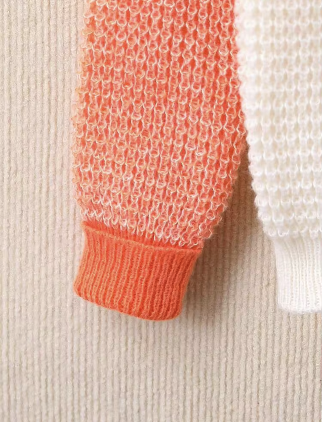 Girls White And Orange Mesh Sweater