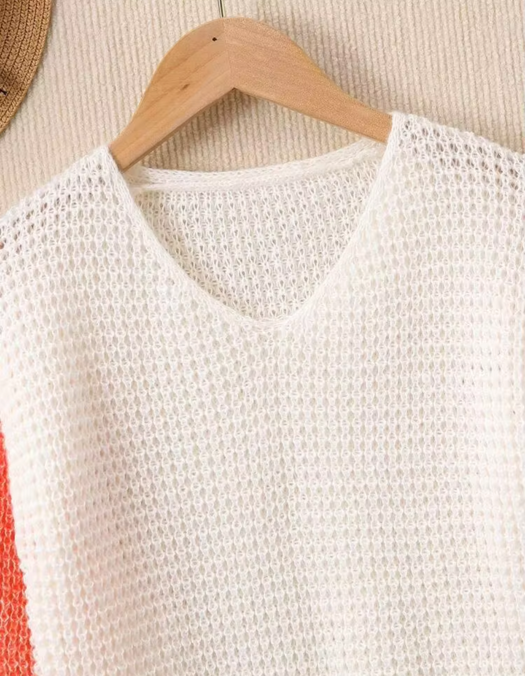 Girls White And Orange Mesh Sweater
