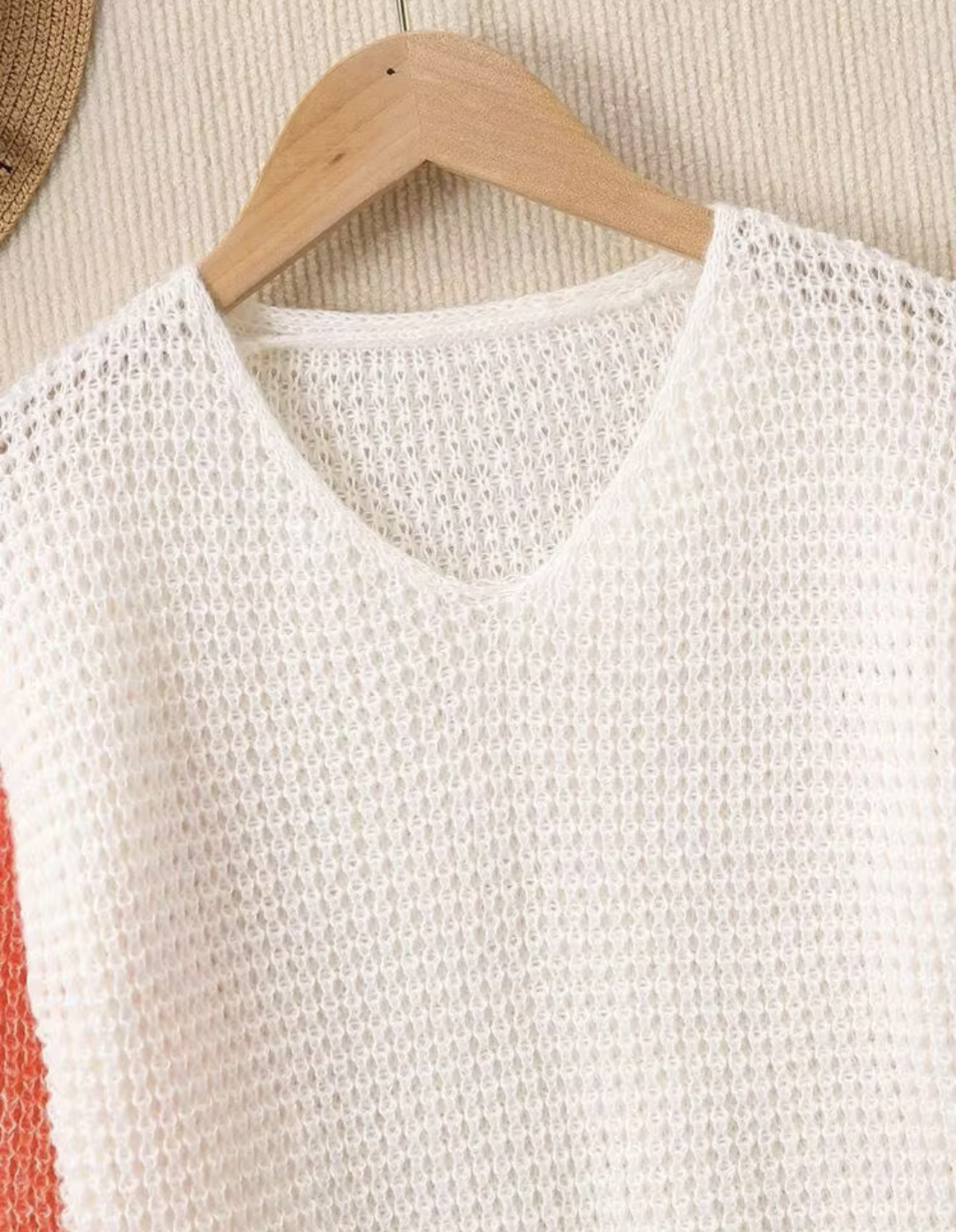 Girls White And Orange Mesh Sweater