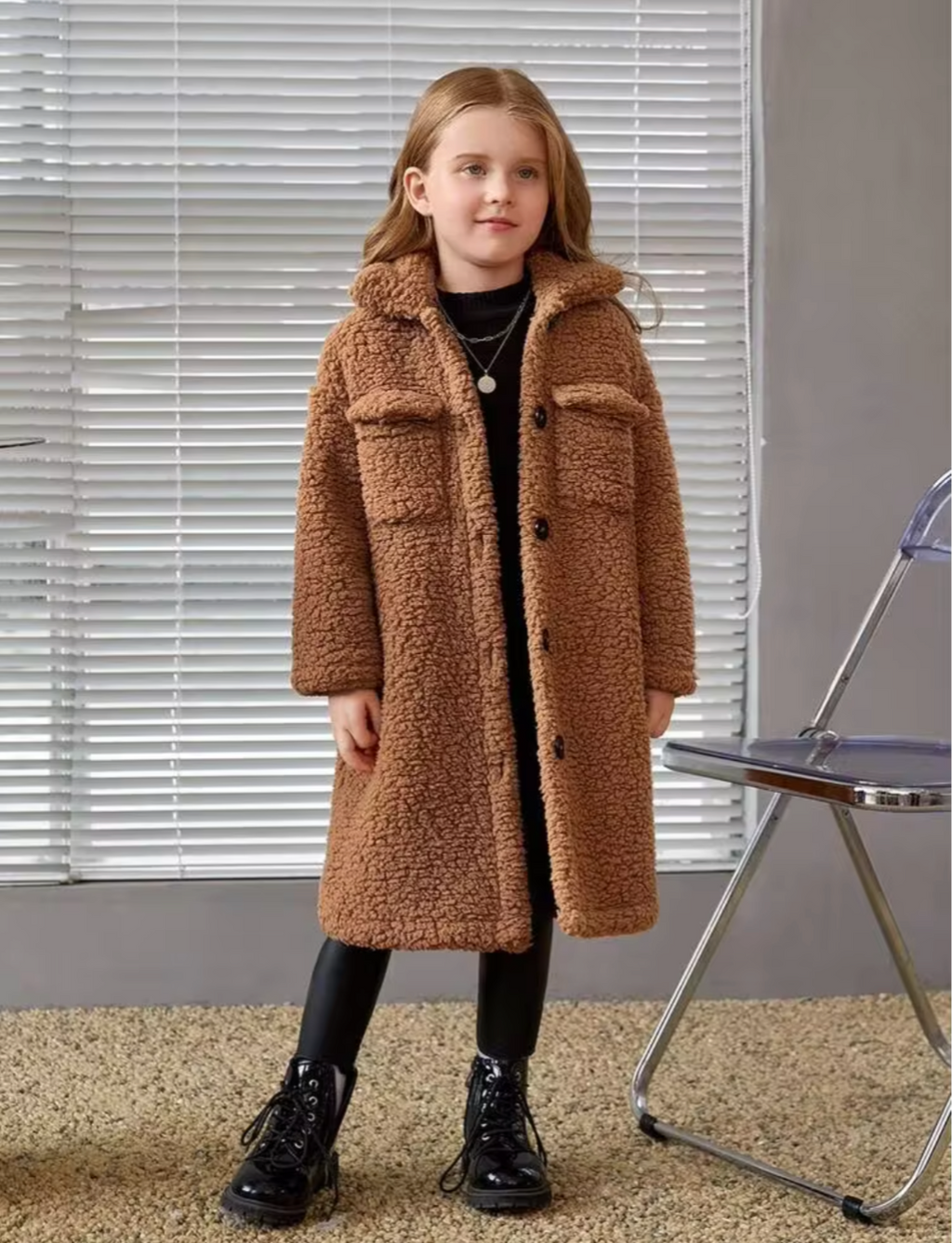 Girls Sherpa Mid Length Jacket
