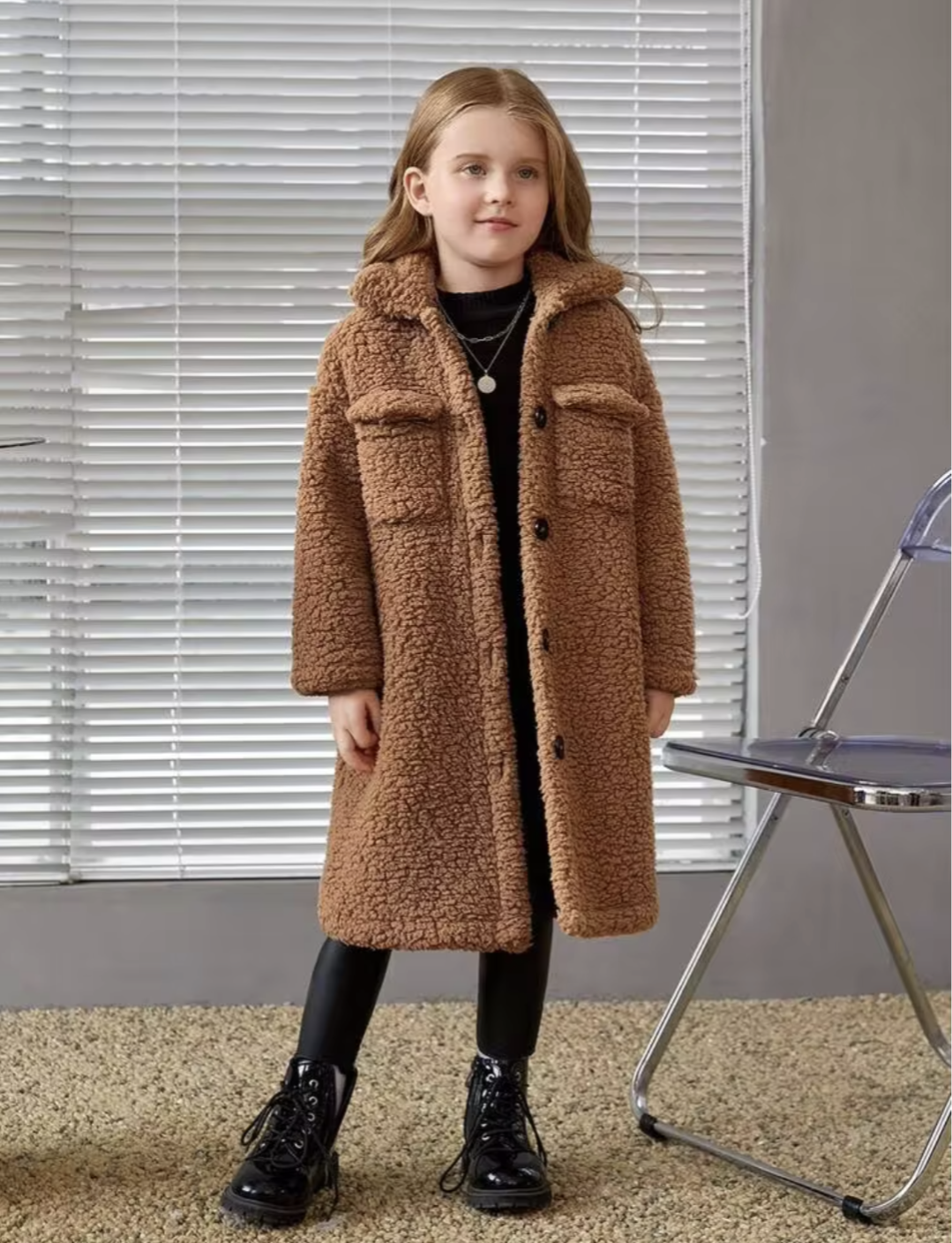 Girls Sherpa Mid Length Jacket