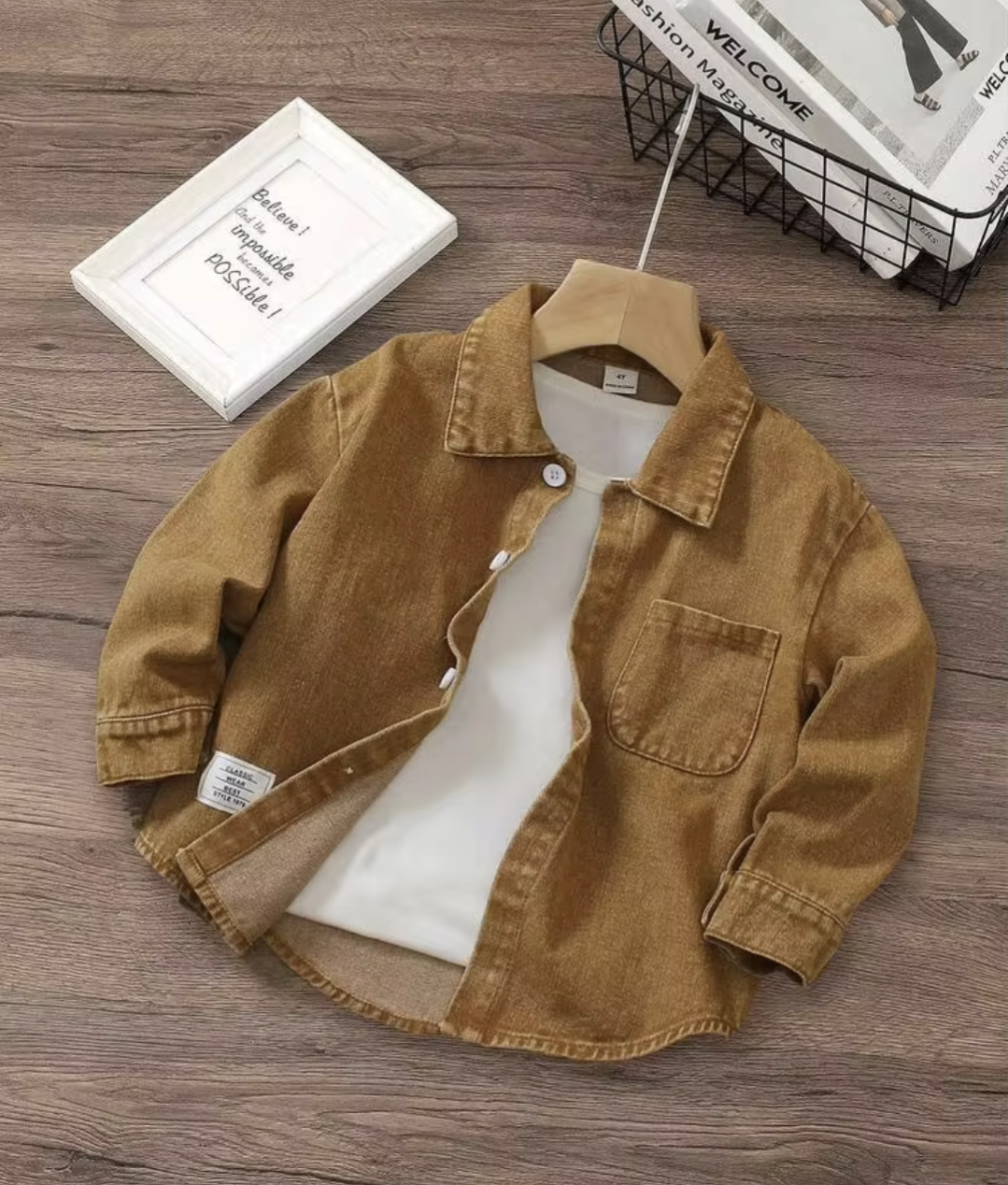 Boys brown long sleeve shirt