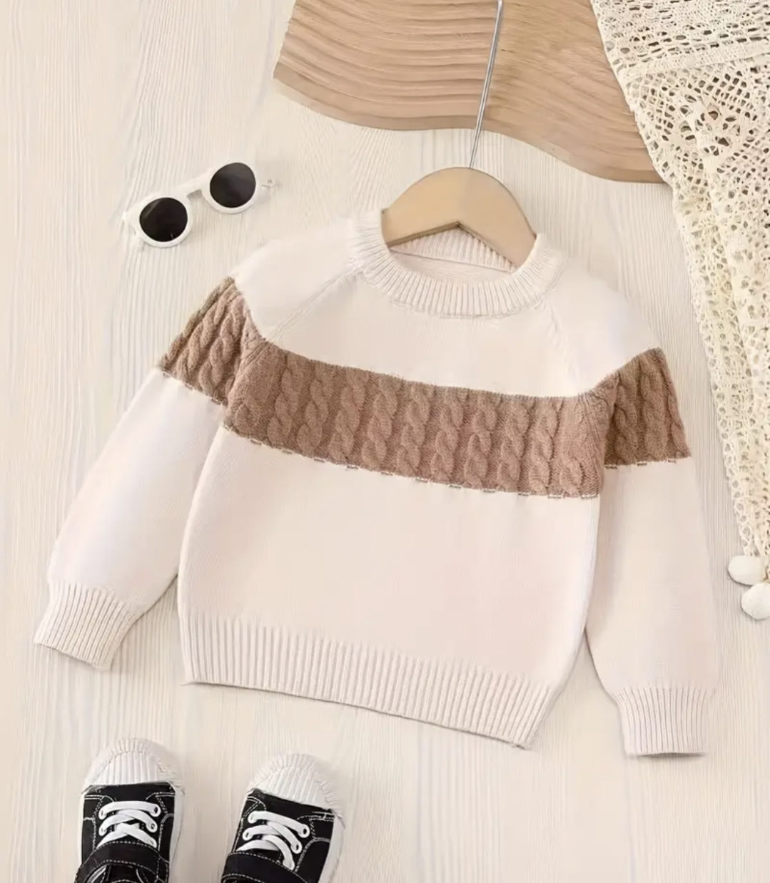 Boys beige with brown cable details