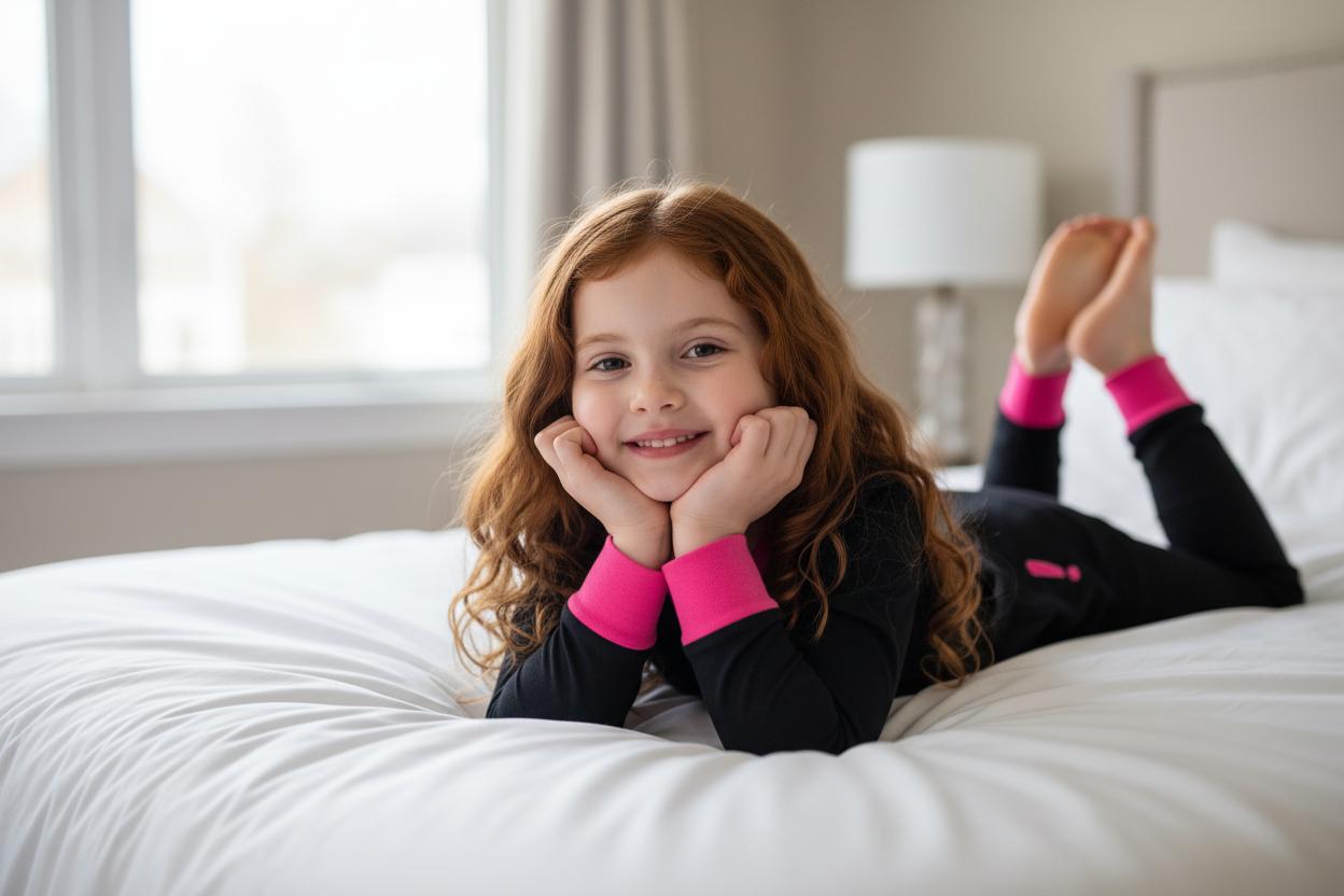 Kids 100% cotton pajamas Black with Electric Pink