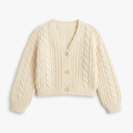 Girls ivory cable-knit cardigan laid flat on a white background