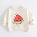 Front view of ivory baby watermelon-print pullover laid flat on white